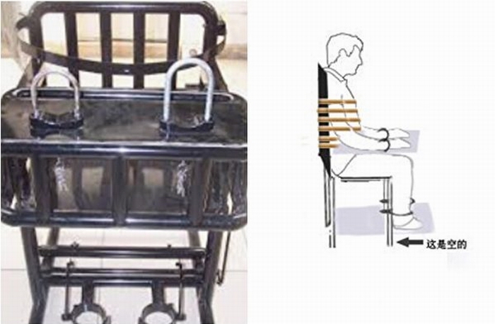 “老虎凳”是公检纪手段使用的刑讯逼供工具。人被锁在椅子上连续数天，处于完全无法活动的状态。（网络图片）.jpg