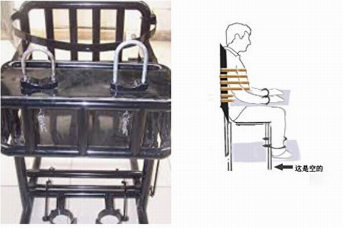 “老虎凳”是公检纪手段使用的刑讯逼供工具。人被锁在椅子上连续数天，处于完全无法活动的状态。（网络图片）.jpg