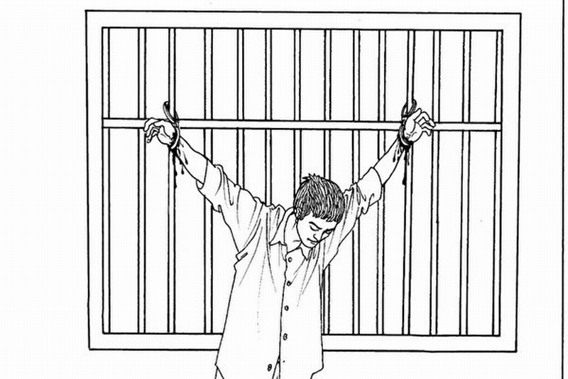 中共酷刑示意图：吊铐。.jpg