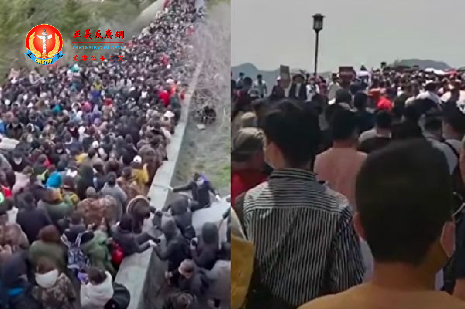 2021年5月1日长假首日，浙江杭州西湖断桥上挤满游客（右）；网传山东泰山也是人山人海（左）。.png