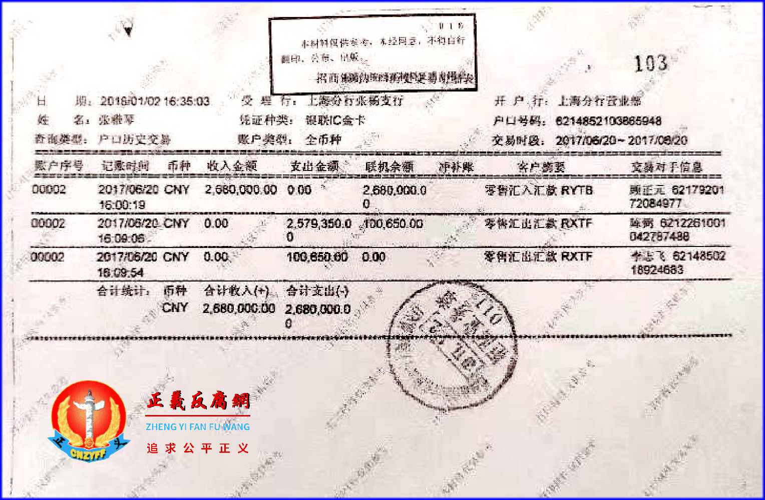 上海市民张雅琴被逼着用自己的房产抵押贷款268万后，遭转账给放贷人，她自己背上了这笔负债。.png