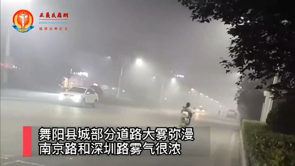 6月13日晚9时许，河南漯河舞阳县人民路和南京路、深圳路交会处路段突现一阵大雾，持续了数十分钟。多名市民表示，途经此地后感到嗓子不适。.png